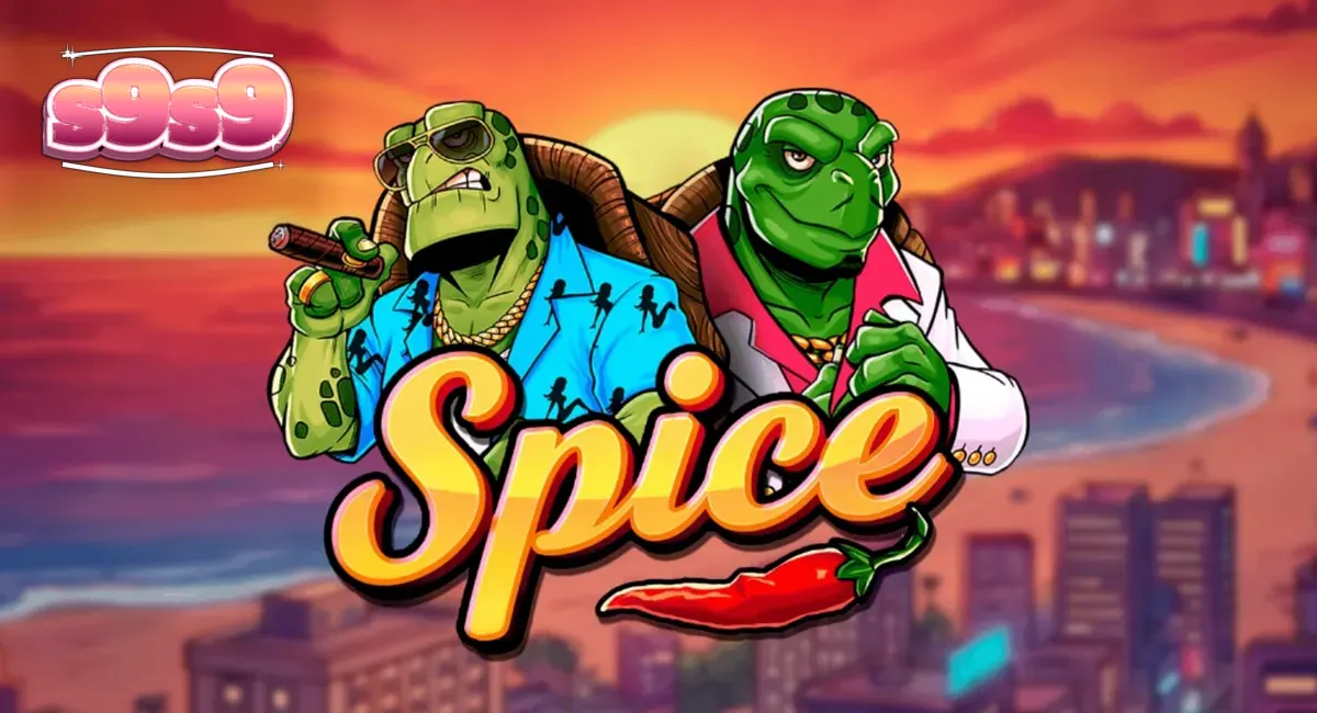 Tampilan visual slot Spice dengan tema kura-kura dan estetika neon